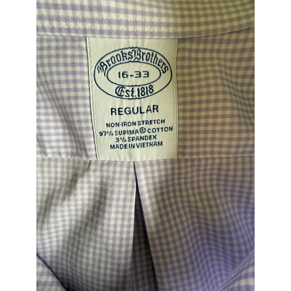 Brooks Brothers Non-Iron Stretch Supima Micro Plaid Cotton Dress Shirt 16-33 - Picture 2 of 4